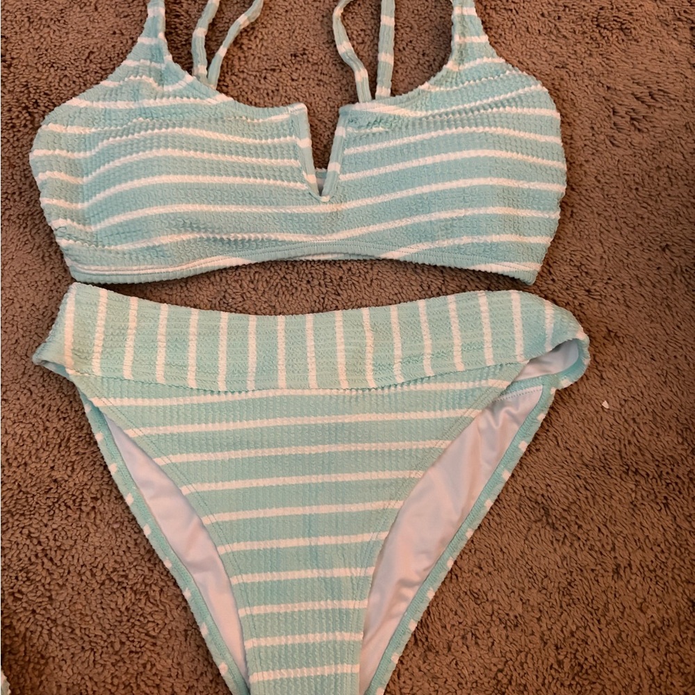 Cupshe Mint Green and White Striped Bikini
